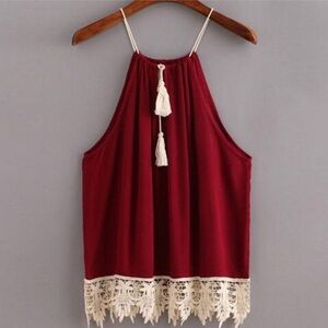 Red Camisole with Cream Lace and Tassels
